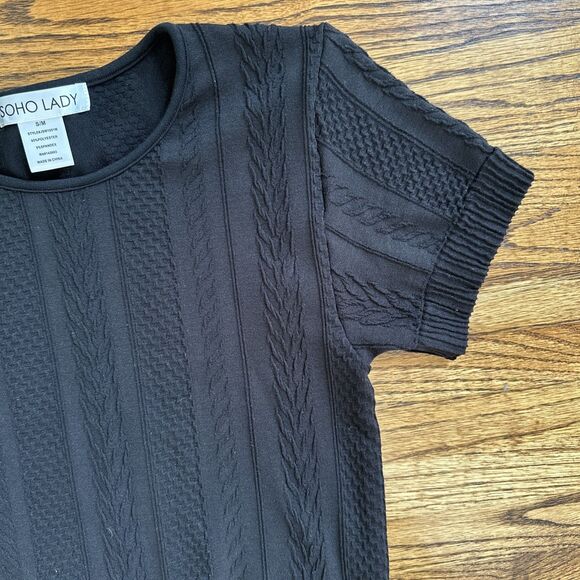 Women's Soho Lady Black Tan Bodysuit Ribbed Short Sleeve Shirt Tops S/M - Lot 2 - Picture 9 of 9